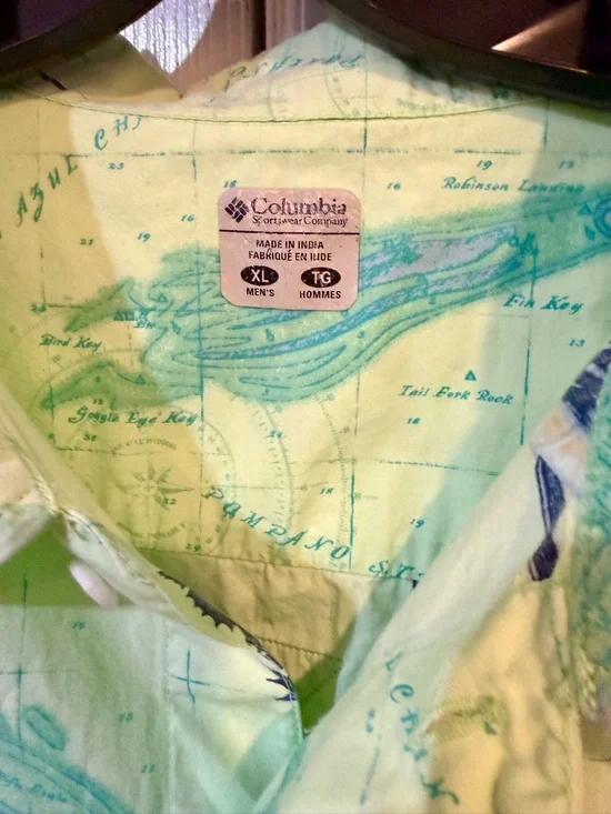 VTG Columbia PFG Men's Marlin Button Up Short Sleeve Fishing Lime Green Shirt XL - Picture 13 of 14